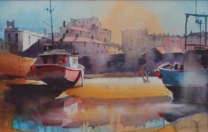 Simon Jones - Tenby Boats and Sun - Framed